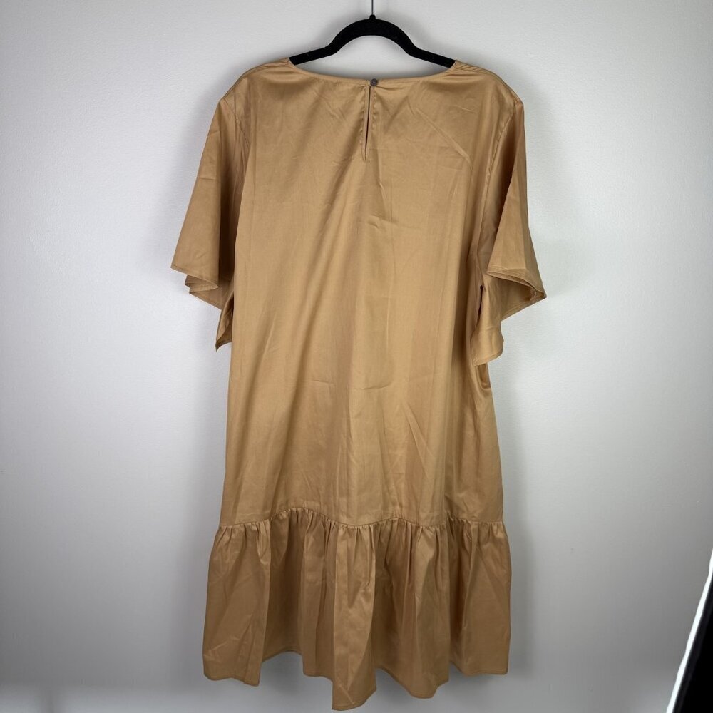 Anthropologie Agata Dress 1X Tan Cotton Clean Minimalist Midi Pockets NWT - Picture 11 of 12